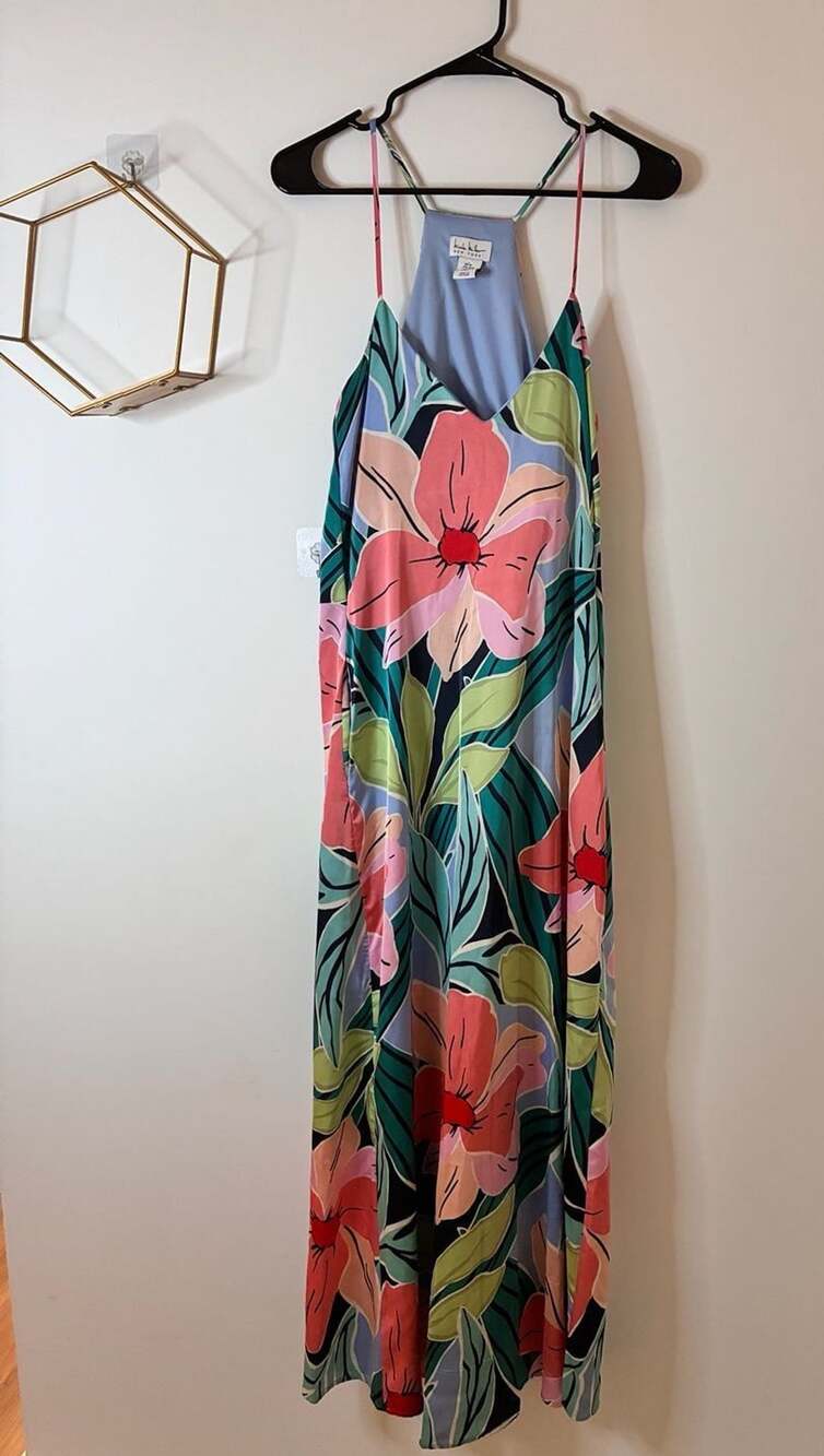 Nicole Miller New York Maxi Dress Size M Floral Halter Sleeveless